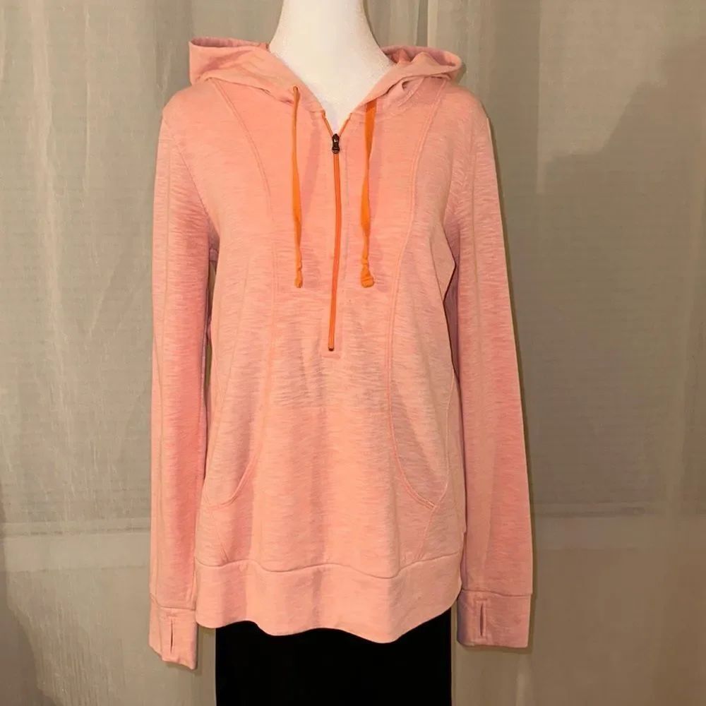 Lucy L Peach Heathered Athletic Quarter Zip Cotton Blend Hoodie